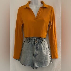 Zara Women's Long Sleeve Cotton Crop Top Large